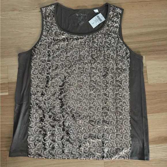 Chico’s Shimmer Glimmer Tank Taupe round neck size 3 - Picture 2 of 8